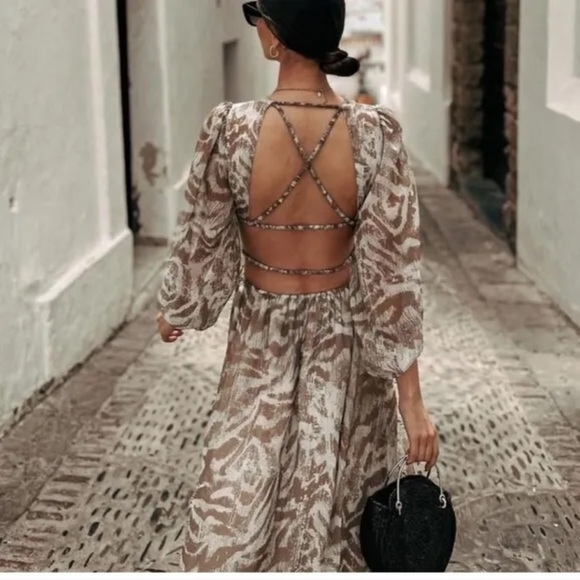 ZARA Cut Out Printed midi Dress - Picture 9 of 9